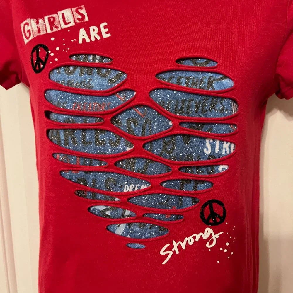 Justice stylish Girls Are Strong heart logo short sleeve top sz 12